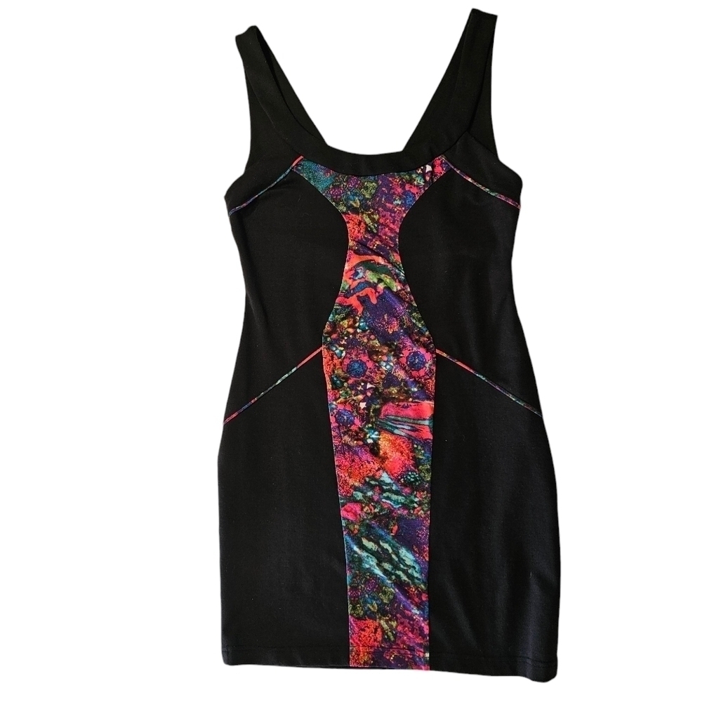 Kardashian Kollection black Amaze Dress Stain Glass Print Bodycon size large